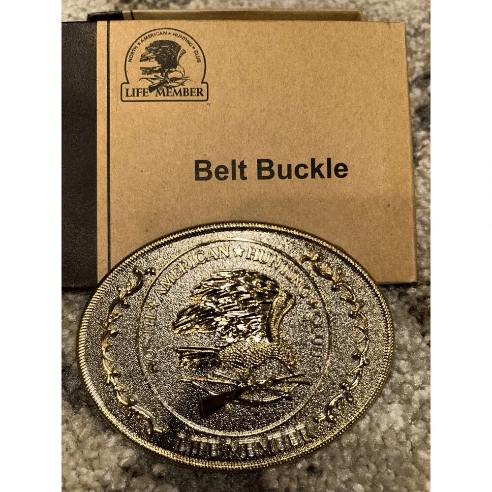 North American Hunting Club Large Life Member Belt Buckle Minty WithBox 4”